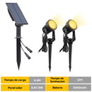 Lámparas Solares para Jardín con Estaca LED 3000K (Set de 2). Kit de Iluminación Exterior con Panel Solar 5V/3W. Focos Impermeables para Patio Camino y Paisajismo. Luz Cálida
