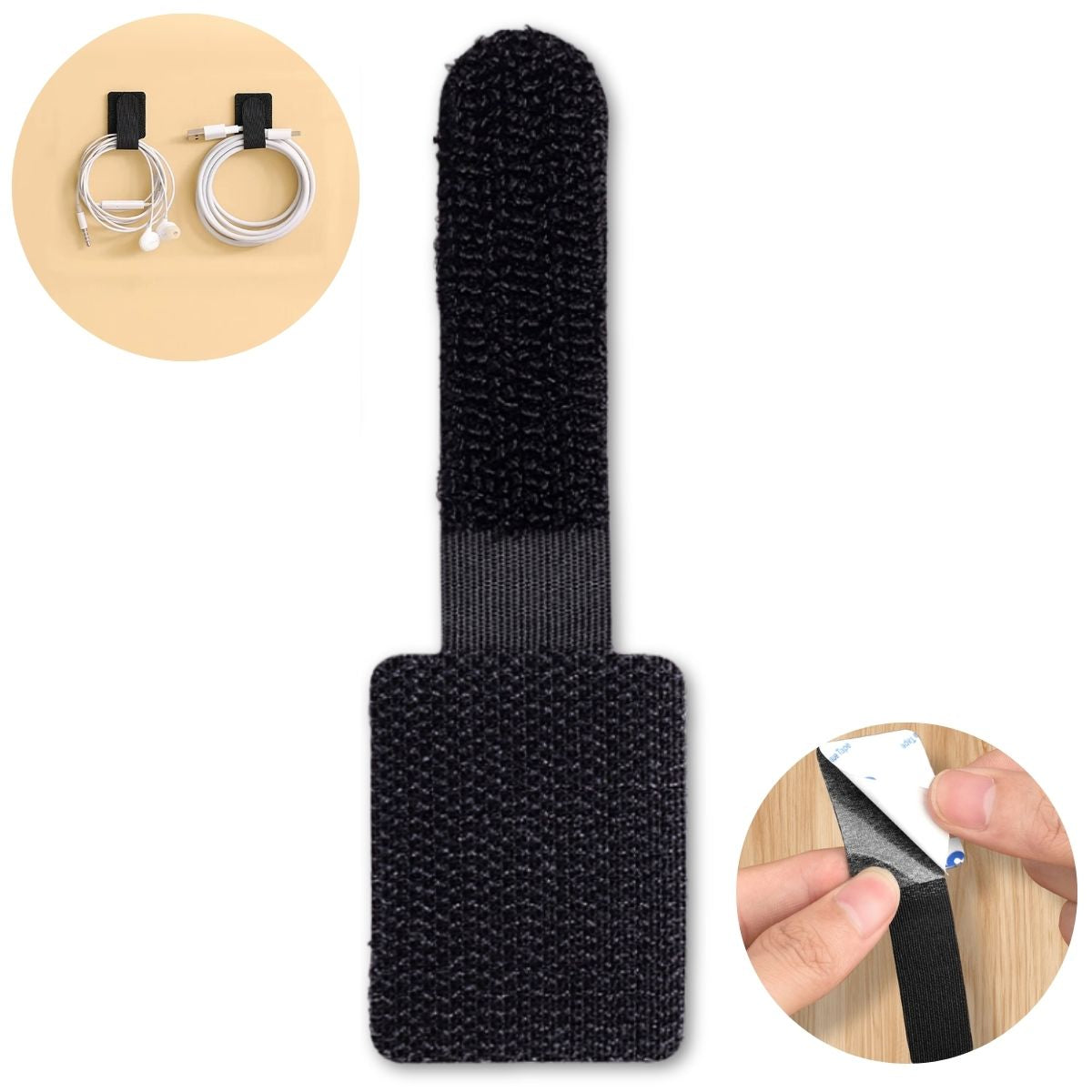 Organizador de Cables Adhesivo con Velcro Reutilizable. Cierre Mágico Sujetador para Cables de Escritorio, Hogar y Oficina. Color Negro (29x90mm)