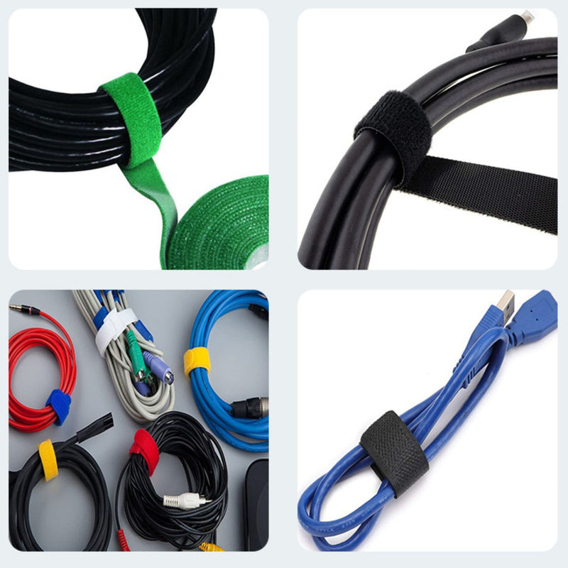 Cinta de Velcro Adhesiva Negra 10mmx1M. Tira Ajustable Reutilizable para Organización de Cables y Uso Doméstico. Cierre Mágico