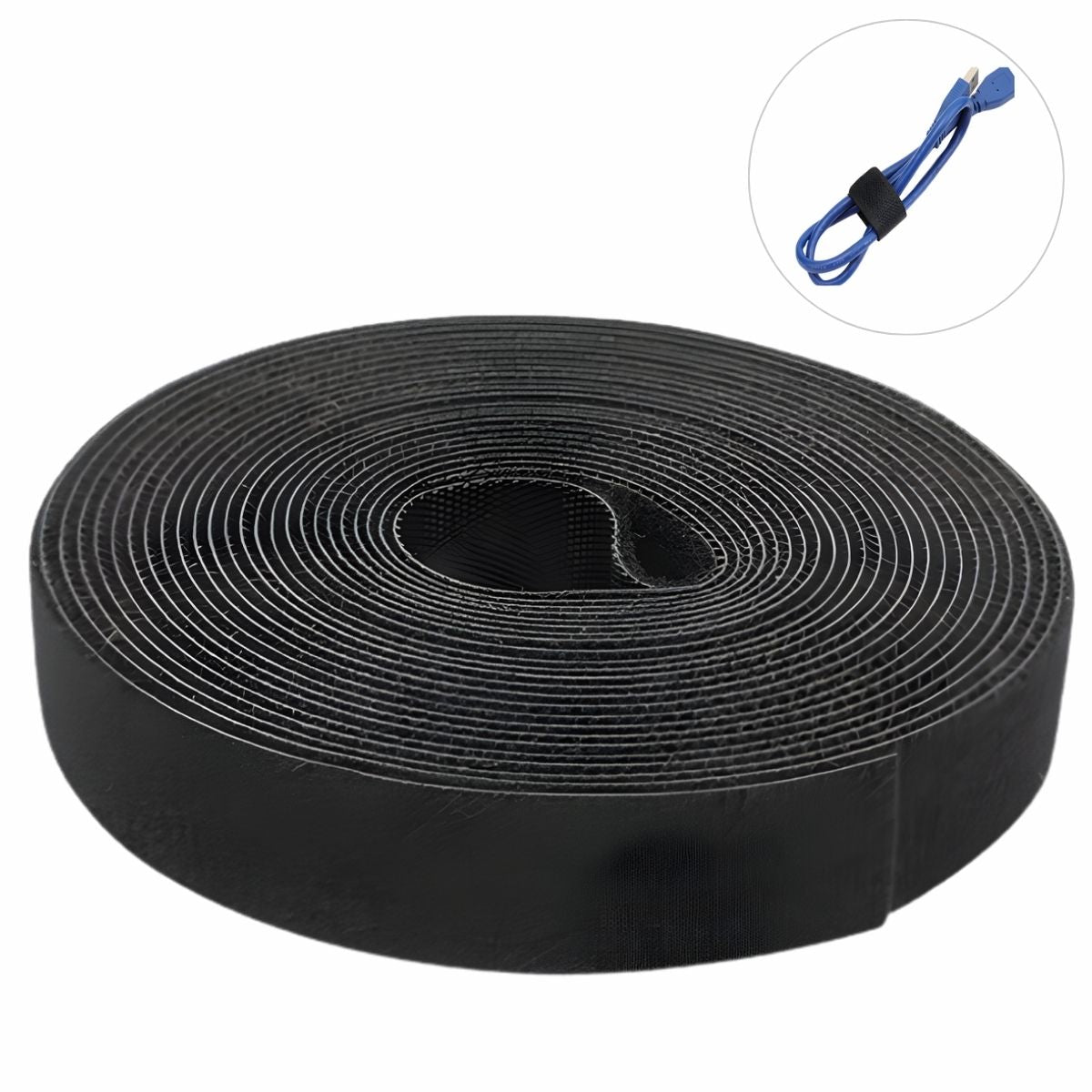 Cinta de Velcro Adhesiva Negra 10mmx1M. Tira Ajustable Reutilizable para Organización de Cables y Uso Doméstico. Cierre Mágico