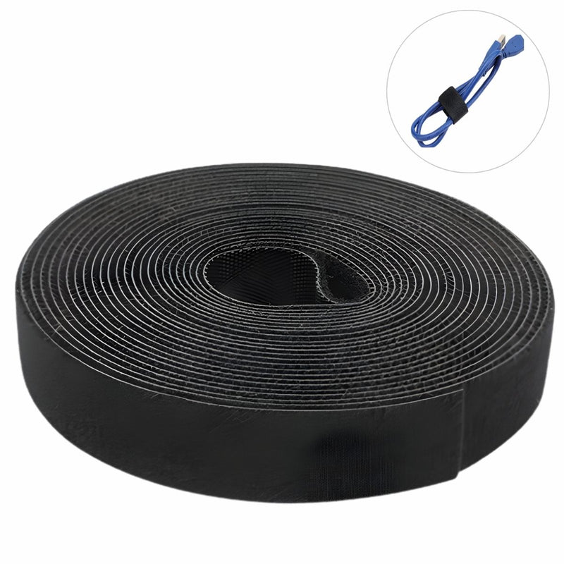 Cinta de Velcro Adhesiva Negra 10mmx1M. Tira Ajustable Reutilizable para Organización de Cables y Uso Doméstico. Cierre Mágico