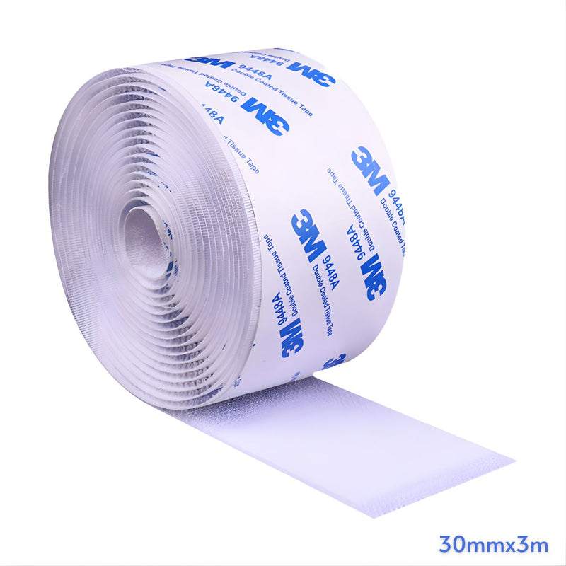 Cinta Velcro Adhesiva 30mmx3m Doble Cara Alta Resistencia. Cierre Mágico Tira Fijación Fuerte Reutilizable para Pared, Auto y Hogar. Color Blanco