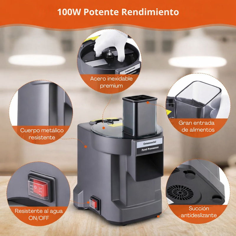 Procesador y Cortador de Vegetales Eléctrico Multifuncional – Rallador y Rebanador de Cocina 3 en 1 de 110W. Triturador de Alimentos Eléctrico Multifuncional con 3 cuchillas Intercambiables.