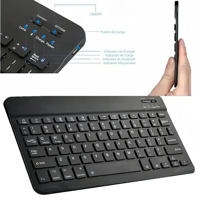 Teclado y Mouse Inalámbricos en Español Bluetooth Recargables USBC Ultra Delgados Compatibles con PC Laptop Tablet iOS Android Windows. Color Negro