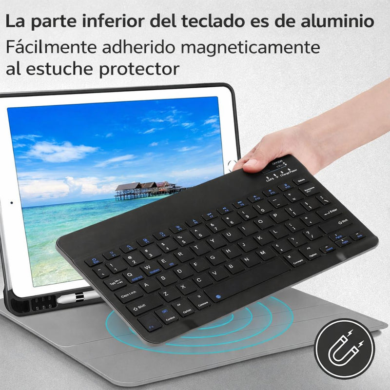 Teclado y Mouse Inalámbricos en Español Bluetooth Recargables USBC Ultra Delgados Compatibles con PC Laptop Tablet iOS Android Windows. Color Negro