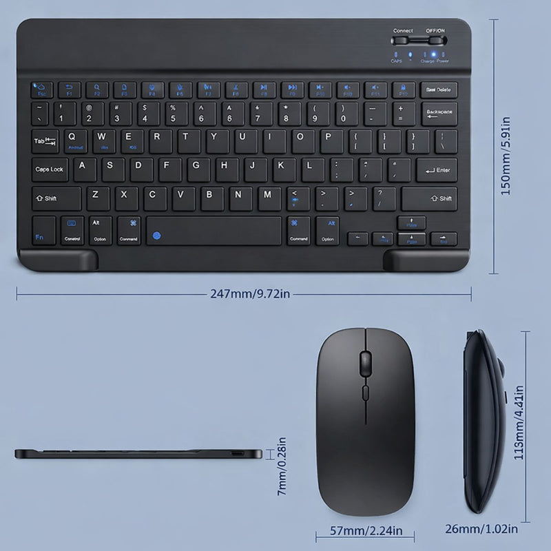 Teclado y Mouse Inalámbricos en Español Bluetooth Recargables USBC Ultra Delgados Compatibles con PC Laptop Tablet iOS Android Windows. Color Negro