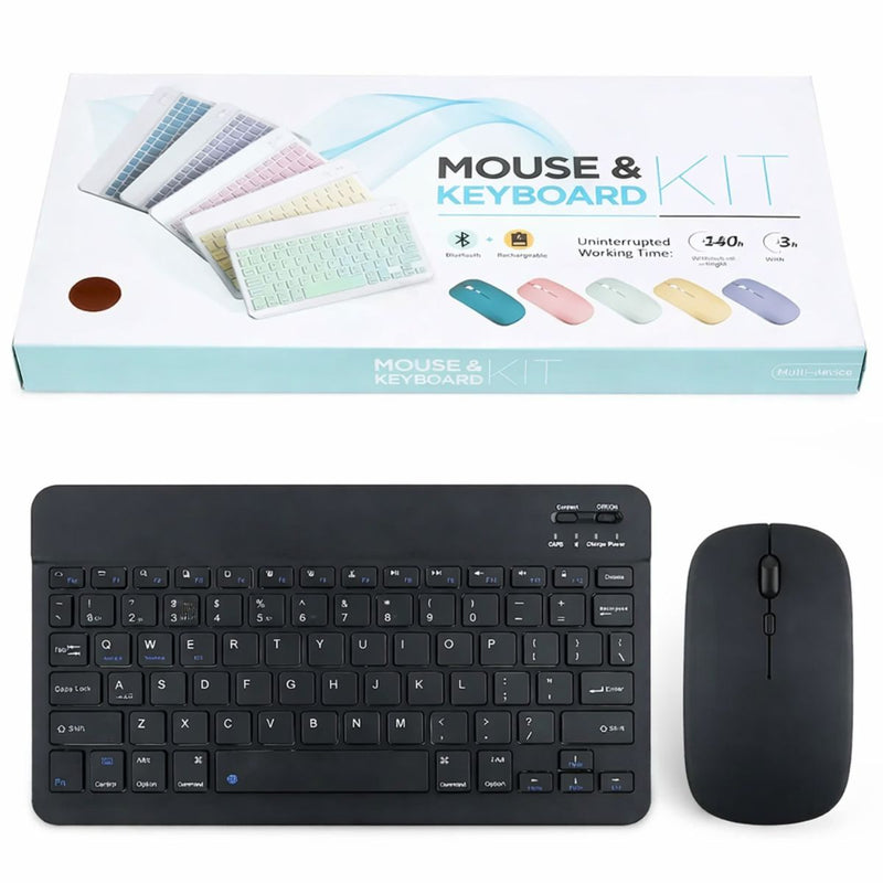 Teclado y Mouse Inalámbricos en Español Bluetooth Recargables USBC Ultra Delgados Compatibles con PC Laptop Tablet iOS Android Windows. Color Negro