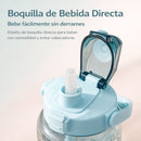 Botella de Agua Deportiva 2L con Carrizo y Marcador de Tiempo. Botella Motivacional Antiderrame con Asa. Libre de BPA para Gimnasio Oficina Escuela Viaje. Verde