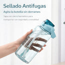 Botella de Agua Deportiva 2L con Carrizo y Marcador de Tiempo. Botella Motivacional Antiderrame con Asa. Libre de BPA para Gimnasio Oficina Escuela Viaje. Verde
