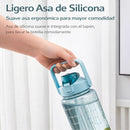 Botella de Agua Deportiva 2L con Carrizo y Marcador de Tiempo. Botella Motivacional Antiderrame con Asa. Libre de BPA para Gimnasio Oficina Escuela Viaje. Verde