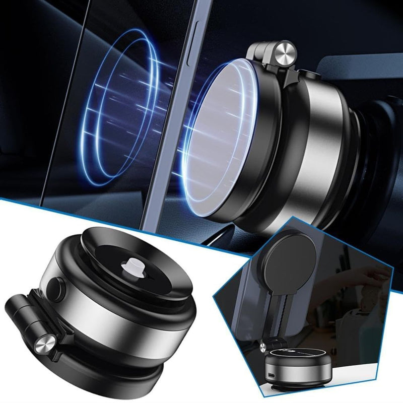 Soporte Magnético para Celular con Ventosa Eléctrica USB C. Base Ajustable 360°. Soporte Multiuso para Auto Tablero Escritorio Compatible con iPhone Android. Color Plateado