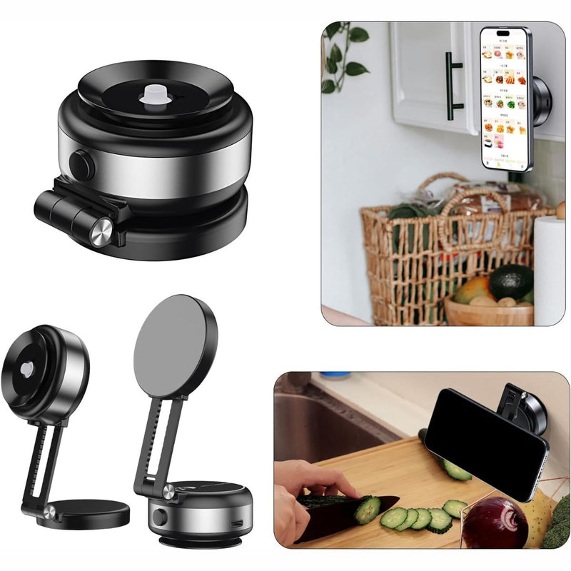 Soporte Magnético para Celular con Ventosa Eléctrica USB C. Base Ajustable 360°. Soporte Multiuso para Auto Tablero Escritorio Compatible con iPhone Android. Color Plateado