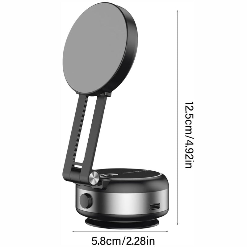 Soporte Magnético para Celular con Ventosa Eléctrica USB C. Base Ajustable 360°. Soporte Multiuso para Auto Tablero Escritorio Compatible con iPhone Android. Color Plateado