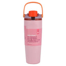Botella De Agua Termo De 30oz. Vaso Térmico De Acero Inoxidable Con tapa hermética y Asa. Color Rosado Claro.