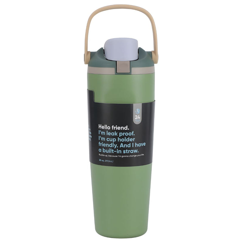Botella De Agua Termo De 30oz. Vaso Térmico De Acero Inoxidable Con tapa hermética y Asa. Color verde.