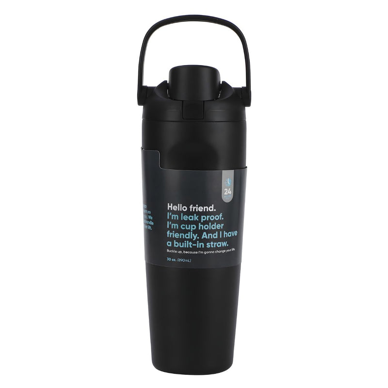Botella De Agua Termo De 30oz. Vaso Térmico De Acero Inoxidable Con tapa hermética y Asa. Color negro.
