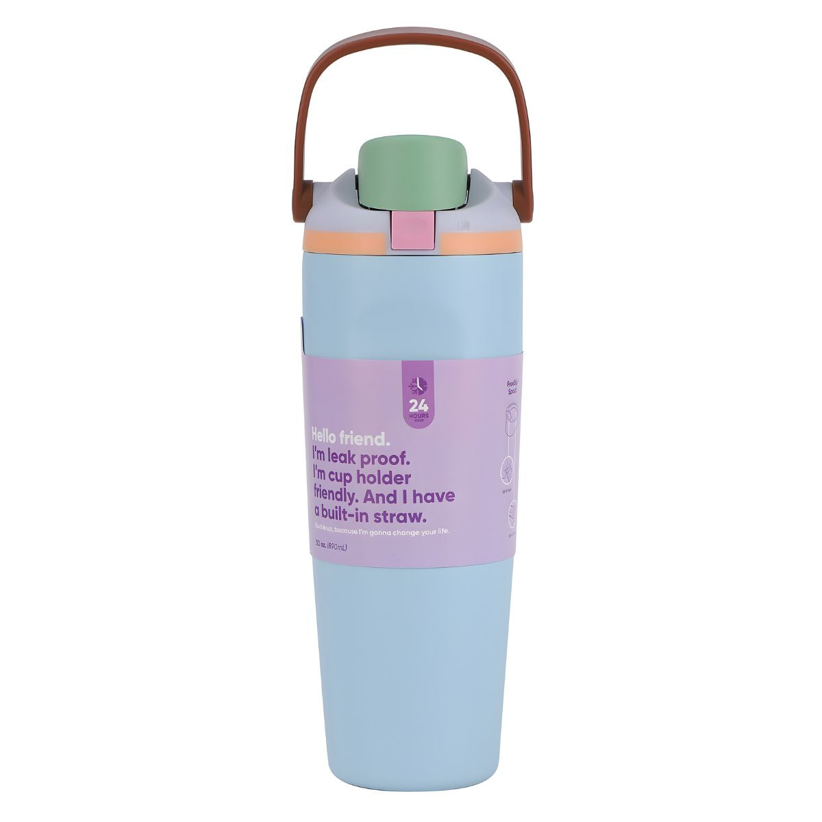 Botella De Agua Termo De 30oz. Vaso Térmico De Acero Inoxidable Con tapa hermética y Asa. Color celeste.