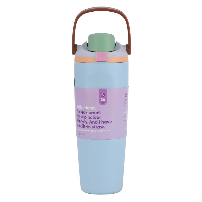 Botella De Agua Termo De 30oz. Vaso Térmico De Acero Inoxidable Con tapa hermética y Asa. Color celeste.