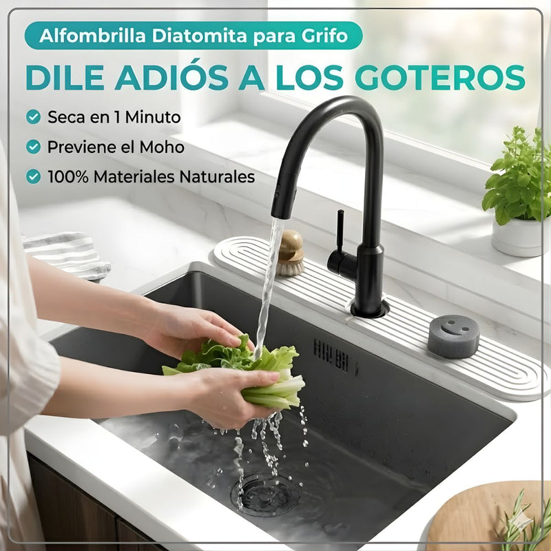 Alfombrilla lavamanos De Diatomita Para Grifo (60x10cm). Tapete antigoteo Absorbente de Secado Rápido Para Cocina y Baño. Color Blanco.