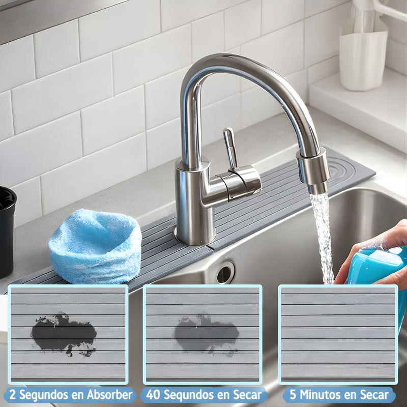 Tapete Alfombrilla De Diatomita Para llavamanos Grifo (60x10cm). Tapete antigoteo Absorbente de Secado Rápido Para Cocina y Baño. Color gris.