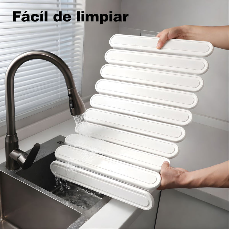 Tapete Diatomeas Diatomita Escurridor De Platos Plegable Enrollable (60X39cm). Base Absorbente Antideslizante Para Cocina. Color blanco.