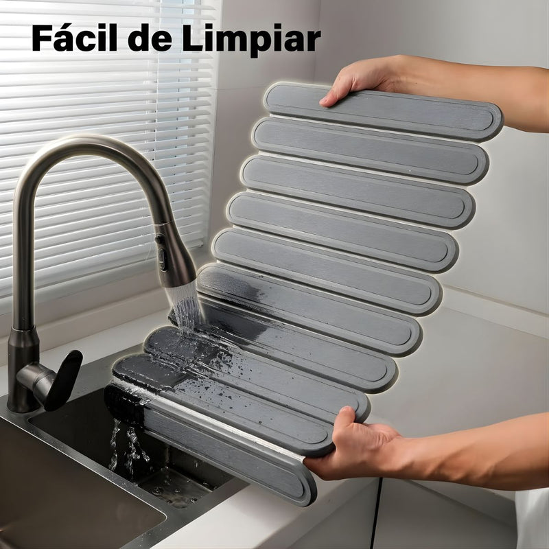 Tapete Diatomeas Diatomita Escurridor De Platos Plegable Enrollable (60X39cm). Base Absorbente Antideslizante Para Cocina. Color gris oscuro.