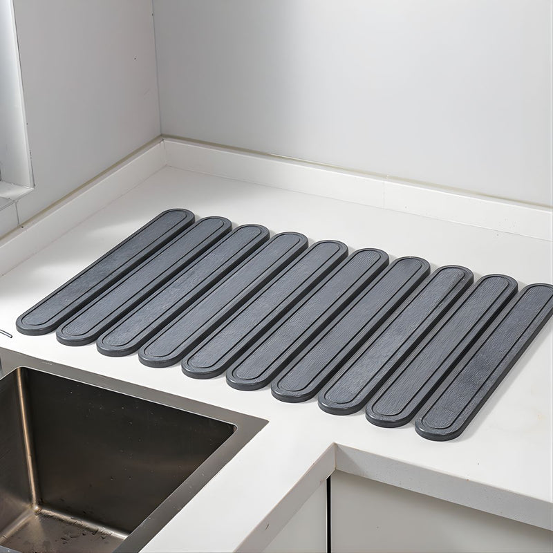 Tapete Diatomeas Diatomita Escurridor De Platos Plegable Enrollable (60X39cm). Base Absorbente Antideslizante Para Cocina. Color gris oscuro.