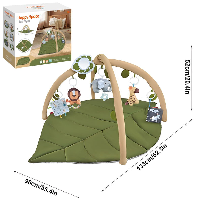 Gimnasio Para Bebé Con Alfombra Acolchada Tipo Hoja Y Arco De Juegos. Baby gym Con Juguetes Colgantes Desmontables. Estimulación temprana.