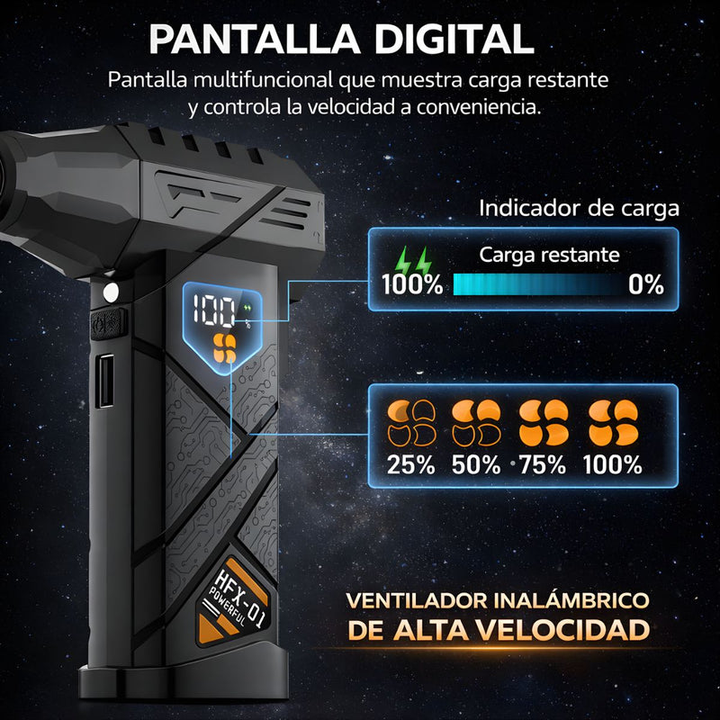 Blower sopladora Turbo De Alta Velocidad 130,000 RPM. Ventilador Portátil. Soplador Y Aspirador Eléctrico Recargable Con Pantalla Digital Y Power Bank.