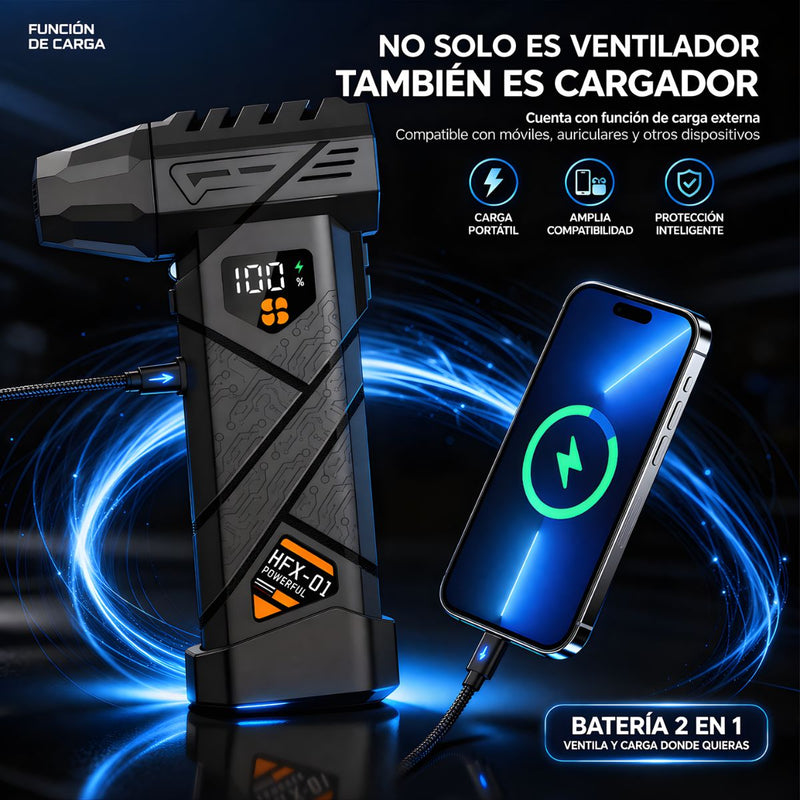 Blower sopladora Turbo De Alta Velocidad 130,000 RPM. Ventilador Portátil. Soplador Y Aspirador Eléctrico Recargable Con Pantalla Digital Y Power Bank.