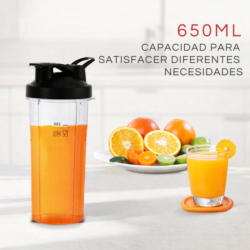 Licuadora Personal Eléctrica con Botella Deportiva Batidos y Smoothies (110V) Con 4 Cuchillas De Acero Potente Y Rápida 220W. Vaso De 650ML.