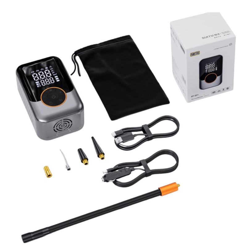 Inflador de llantas Portátil. Compresor de Aire Recargable con Pantalla Digital Dual. Luz LED Integrada (74x47x120mm).