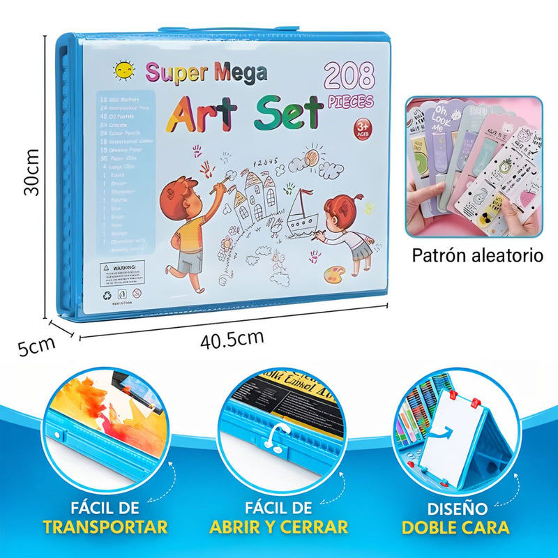 Estuche Artístico Infantil. Set De Arte Para Dibujar Y Pintar. Kit De Colores Completo. Mega Art Set 208 Piezas para Niños | Kit Completo de Pintura y Dibujo