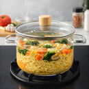 Olla de Vidrio Borosilicato con Tapa y Asas. Cacerola Transparente de 1800ml (1.8L). Apta para estufa, Microondas y Horno.