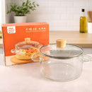 Olla de Vidrio Borosilicato con Tapa y Asas. Cacerola Transparente de 1800ml (1.8L). Apta para estufa, Microondas y Horno.