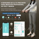 Báscula Inteligente de Composición Corporal con 8 Sensores. Balanza Digital recargable con Electrodo de Mano, Análisis BMI, Grasa Corporal y Conexión a App.