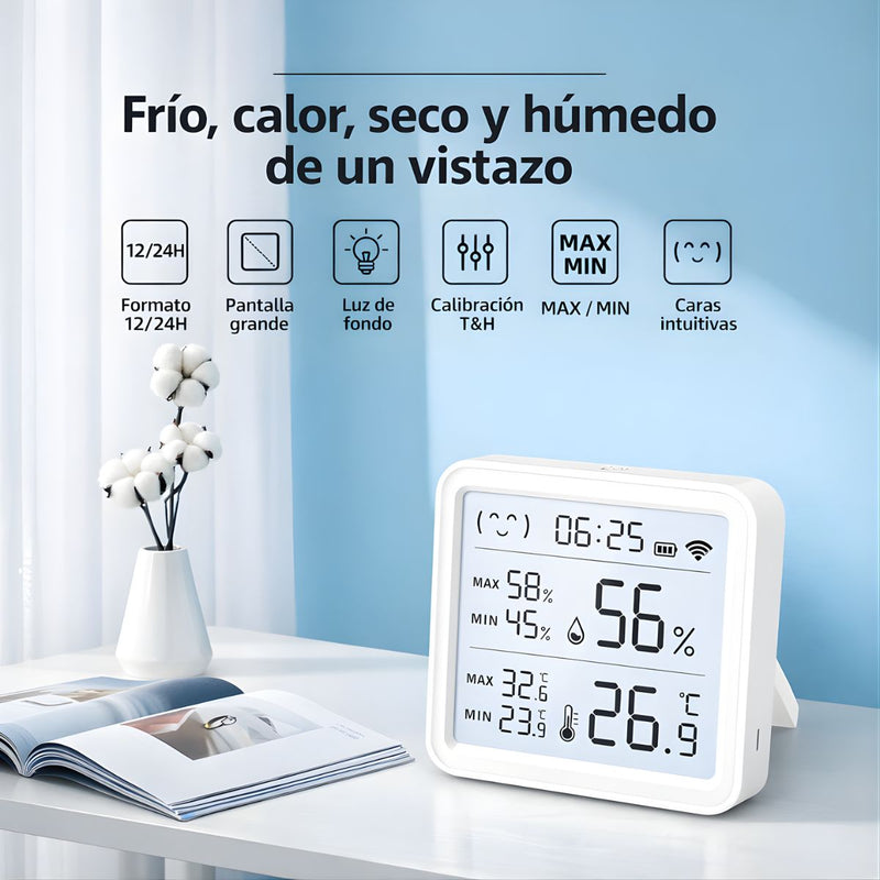 Sensor de Temperatura y Humedad con Pantalla LCD y Conexión a App Tuya. Termómetro e Higrómetro Digital Bluetooth Inteligente. Medidor.