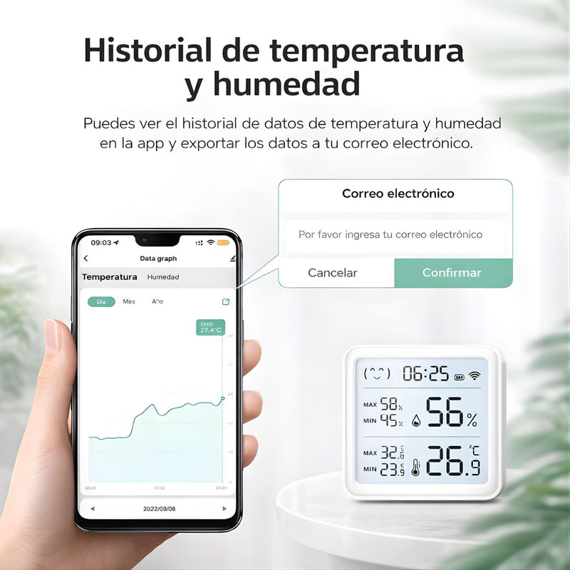 Sensor de Temperatura y Humedad con Pantalla LCD y Conexión a App Tuya. Termómetro e Higrómetro Digital Bluetooth Inteligente. Medidor.