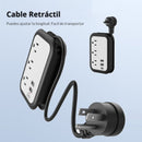 Regleta Compacta de Viaje con 3 Salidas AC 2 PuertoS USB y 1 Puerto USBC de 110V, 10A y  2500W. Toma corriente Color Blanco y Negro(2.5x8.8x12.8cm)