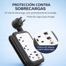Regleta Compacta de Viaje con 3 Salidas AC 2 PuertoS USB y 1 Puerto USBC de 110V, 10A y  2500W. Toma corriente Color Blanco y Negro(2.5x8.8x12.8cm)