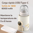 Calentador Biberones Portátil 6000mAh con Pantalla LED y Control de Temperatura. Calienta Leche para Bebé Carga USB-C 18W. Compatible con la Mayoría de Mamaderas.