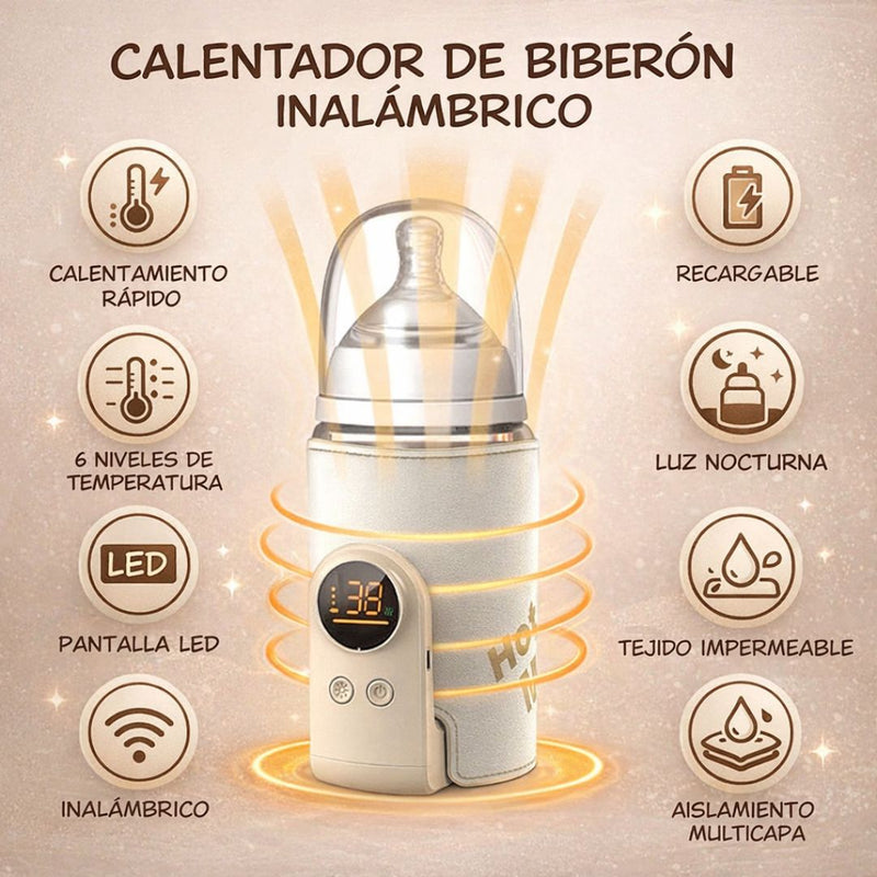 Calentador Biberones Portátil 6000mAh con Pantalla LED y Control de Temperatura. Calienta Leche para Bebé Carga USB-C 18W. Compatible con la Mayoría de Mamaderas.