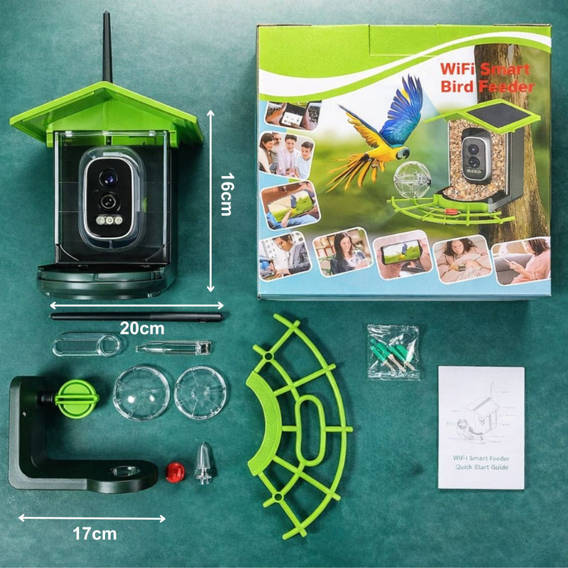 Comedero para pajaros y Aves con Cámara 4MP WiFi y Panel Solar. Cámara inalámbrica con Detección IA de Especies y Visión Nocturna Color. IP66. Incluye Memoria SD 32GB.