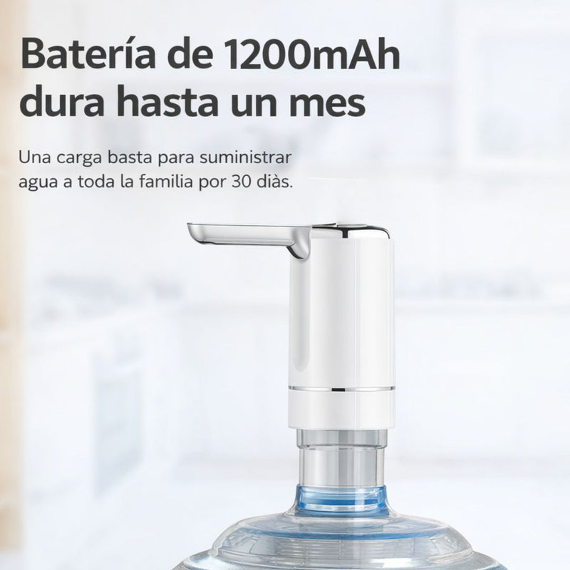 Dispensador Eléctrico de Agua para Garrafón Recargable USB-C. Bomba Automática 3 Modos 40s/80s/Continuo con Batería 1200mAh y Boquilla Plegable. Color Blanco