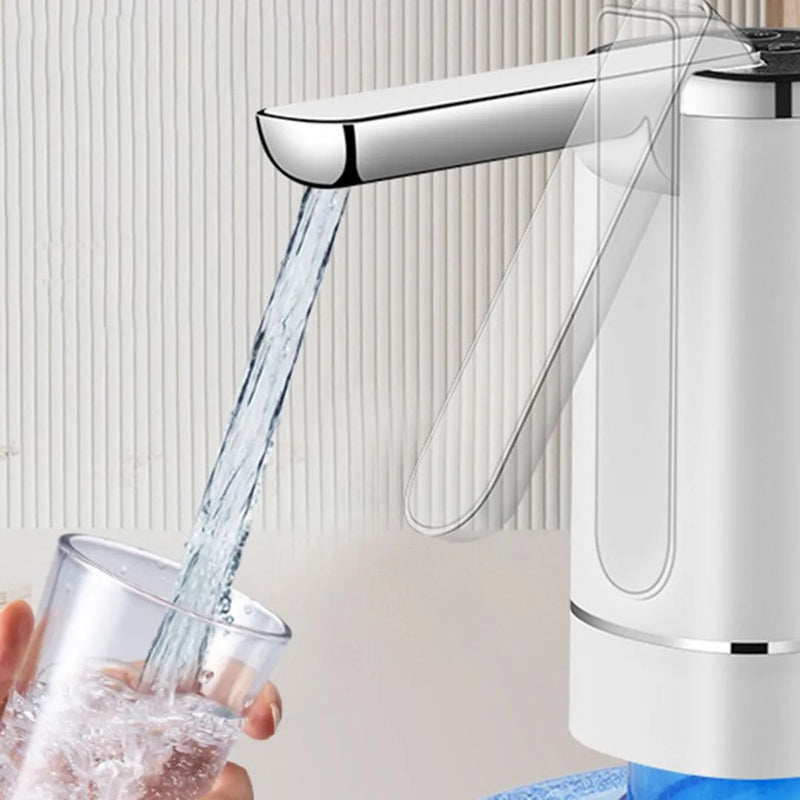 Dispensador Eléctrico de Agua para Garrafón Recargable USB-C. Bomba Automática 3 Modos 40s/80s/Continuo con Batería 1200mAh y Boquilla Plegable. Color Blanco