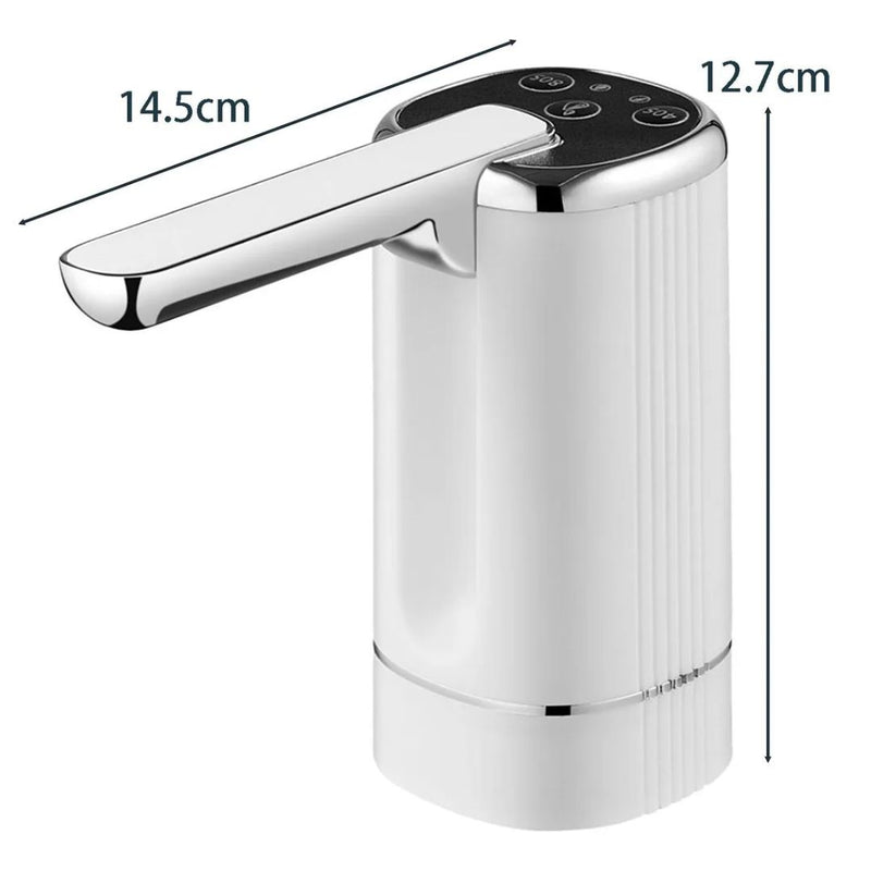 Dispensador Eléctrico de Agua para Garrafón Recargable USB-C. Bomba Automática 3 Modos 40s/80s/Continuo con Batería 1200mAh y Boquilla Plegable. Color Blanco