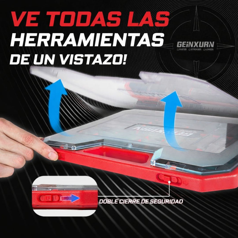 Puntas de Destornillador con Ratchet y Broca Escalonada 13 Tamaños 1/8–1/2 de Acero S2 y HSS 4341. Kit de Puntas Magnéticas con Extensiones Largas y Estuche Portátil (58 Pcs)