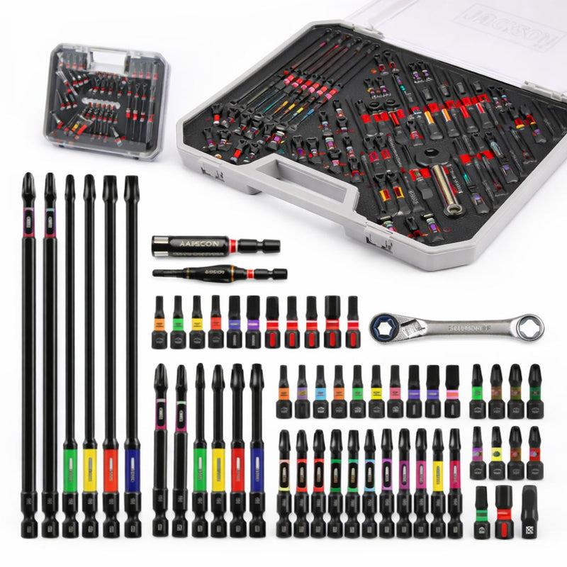 Puntas de Destornillador con Ratchet y Broca Escalonada 13 Tamaños 1/8–1/2 de Acero S2 y HSS 4341. Kit de Puntas Magnéticas con Extensiones Largas y Estuche Portátil (58 Pcs)