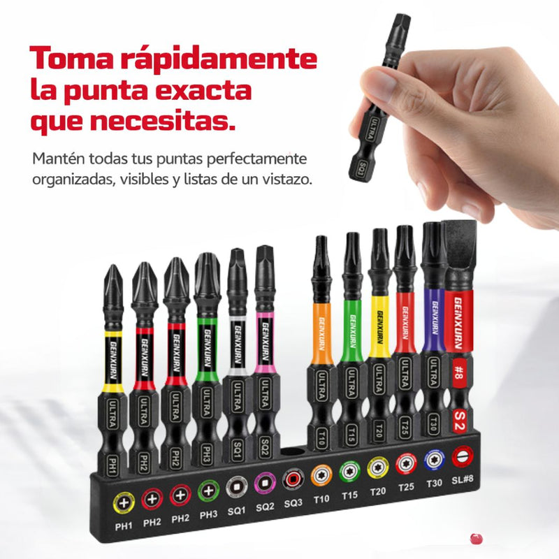 Puntas Magnéticas para Destornillador de Impacto (13Unds) 50mm. Set de Puntas para Atornillador S2 Acero Aleado, PH, SQ Torx, SL