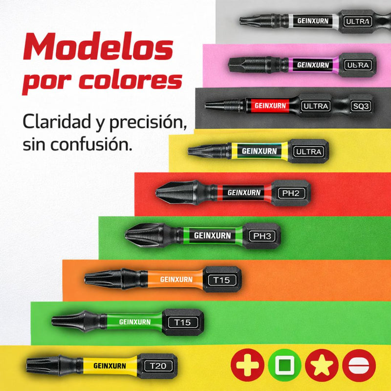 Puntas Magnéticas para Destornillador de Impacto (13Unds) 50mm. Set de Puntas para Atornillador S2 Acero Aleado, PH, SQ Torx, SL